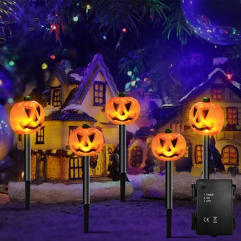 Хелоуин Led Тиква Колове Светлина, Захранван С Батерии Тиква Външни Градински Фенери за Двора Пътеки празник на детството Осветление Украса