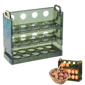 Хладилник Side Врата Тава За Яйца 3 Слоя 30 Мрежи Контейнер За Яйца Рафтове За Съхранение на Пресни Продукти, флип-надолу Кутия с Кухненски Органайзер 1