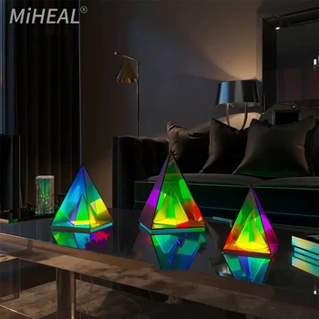 Цветна 3D Художествена Настолна Лампа RGB Симфония Настолна Атмосфера Светлина Творчески Магически Куб Скоростна Пирамида Украса Акрилни лека нощ 5