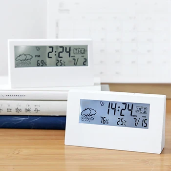 Часовник Японски Прост Стил Бели Електронни Часовници Digital Alarm Clock Модерна Температура Влажност Студенти Настолна Стая Нощно Шкафче