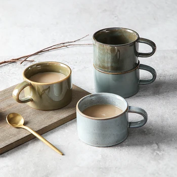 Чашата за кафе в ретро стил, уникална японска керамика чаша в стил ретро, фурна с обем 150 мл за подмяна на глинена чаша за закуска. 0
