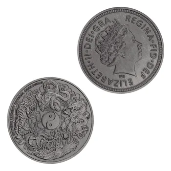Четири Велики Митични Същества Син Дракон, Феникс, Бял Тигър, Черна Костенурка Главата на Елизабет II сребърно покритие Възпоменателна Монета
