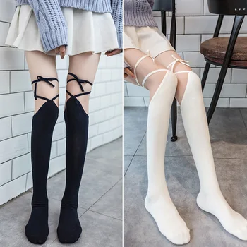 Чорапи над коляното с кръстосани завязкой в стил Лолита, секси Дълги Чорапи-тръбата, Jk, Униформи, Чорапи До Хайвер, Женските японски Чорапи Средна и Висока дълъг и сладък дамски 0