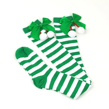Шарени Чорапи За Жени Над Коляното Дълги Чорапи Коледни Зелени Червени Дълги Чорапи с Лък Дамски Чорапи За Краката 4