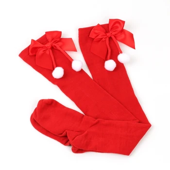Шарени Чорапи За Жени Над Коляното Дълги Чорапи Коледни Зелени Червени Дълги Чорапи с Лък Дамски Чорапи За Краката 5