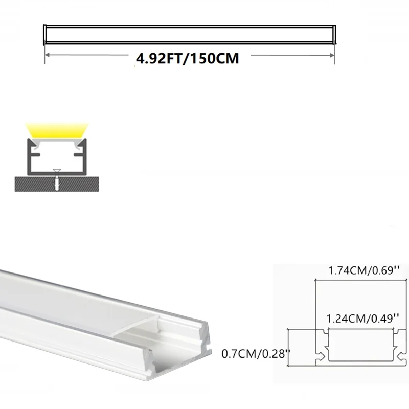10 x 150 см 4,92 метра led лента от алуминиев профил с мляко рассеивателем, U-образна лента канал 17,4 × 7 мм за лента с ширина 12 мм 1