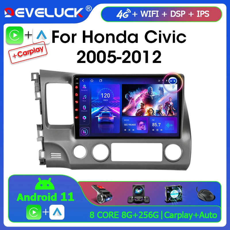 2 Din Android 11 10 ' Авто Радио За Honda Civic 2005-2012 Мултимедиен Плейър GPS Навигация Разделен Екран Стерео Главното Устройство 0