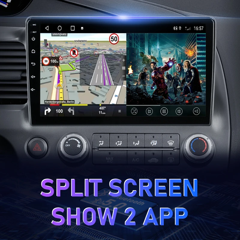 2 Din Android 11 10 ' Авто Радио За Honda Civic 2005-2012 Мултимедиен Плейър GPS Навигация Разделен Екран Стерео Главното Устройство 2