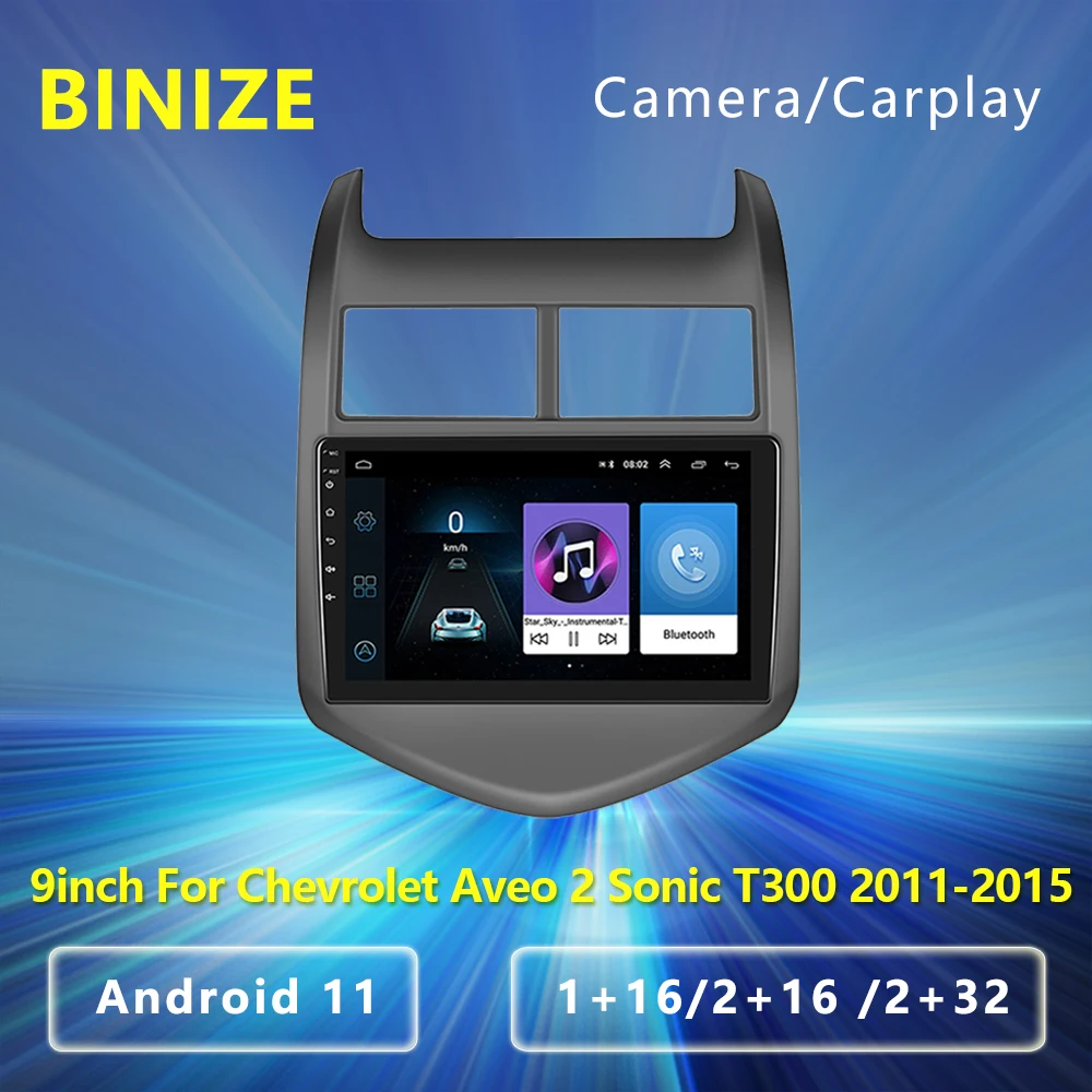 2 Din Android 11 CarPlay За Chevrolet Aveo 2 Sonic T300 2011-2015 Авто Радио Мултимедиен Плейър GPS Навигация Стерео Авторадио
