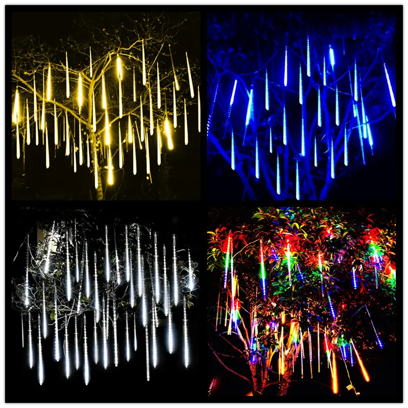 2 набор от LED Метеоритен Дъжд Струнни Светлини Открит Коледен Двор Страхотна Градина Сватбена Украса Навидад Приказни Светлини Завеса Коледа 3