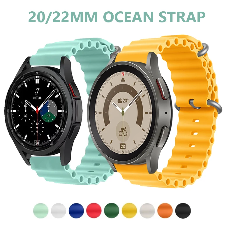 20 мм и 22 мм Ocean Starp За Samsung Galaxy Watch 4 5 pro 40 мм 44 мм 45 мм 42/46 мм активен 2 Силиконов спортен каишка за Huawei GT2 / 3 pro