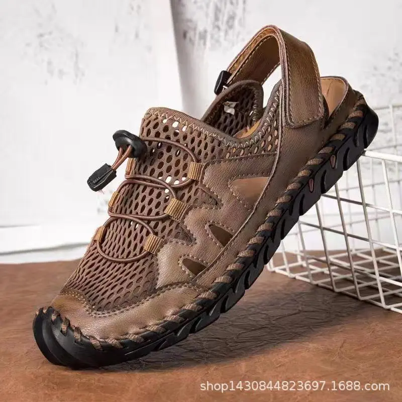 2021 Летни мъжки сандали Baotou, зашити на ръка, ежедневни мъжки обувки на плоска подметка, градинска Дишаща мъжки обувки големи размери 48 3