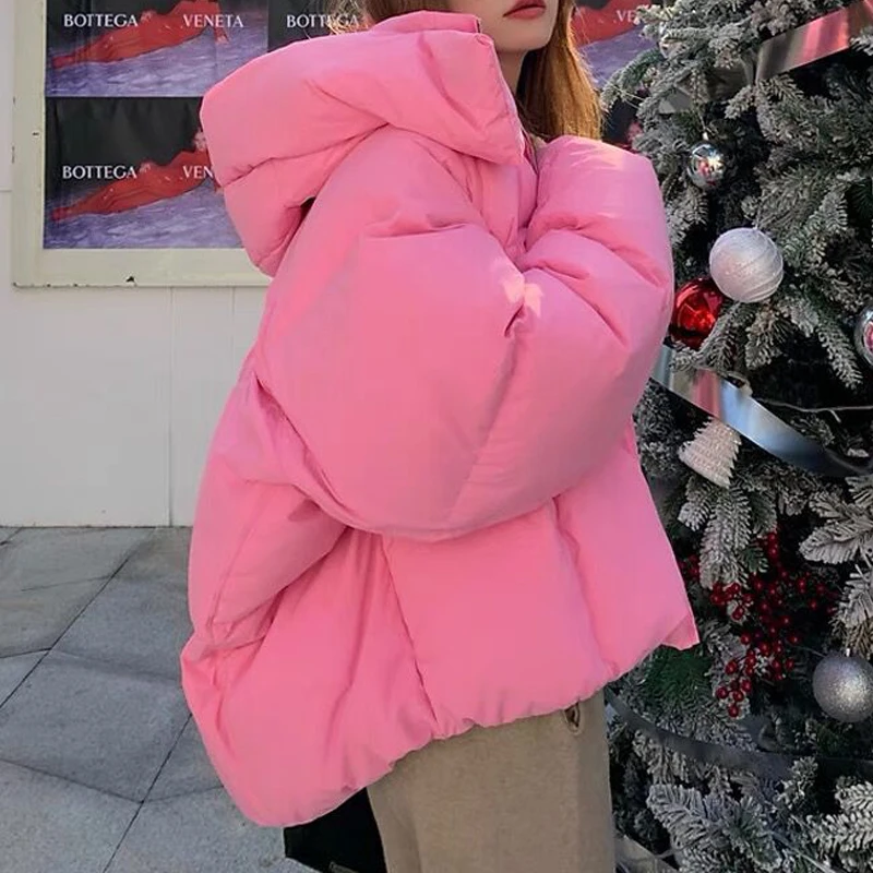 2021 нова зимно яке дамско яке дамско топло модерно яке на ярки цветове дълга дебела парк палто корея свободна яке с качулка 0