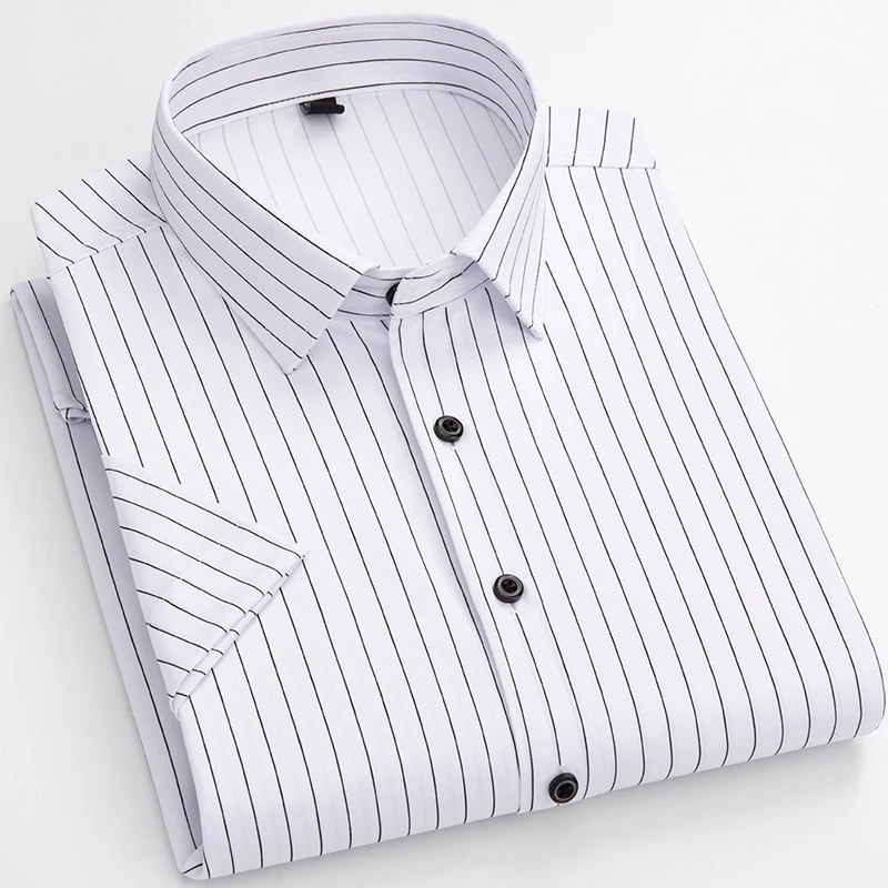 2022 Нова Лятна Мъжки Черно-Бяла Раирана Риза с Къс Ръкав, Младежта Ежедневни Риза Без желязо, Тънка Еластична Дишаща Риза