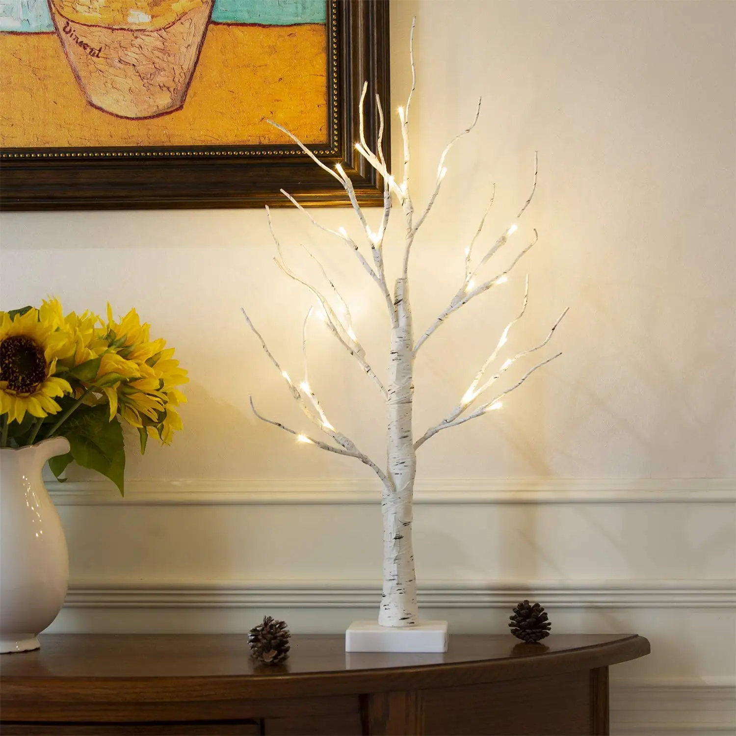 24 LED Бреза дърво коледна Топли Бели Фенер за Настолни Коледна Украса на Закрито, Спалня, Дом, Сватба, Празник, Подаръци за Деня на Благодарността 4