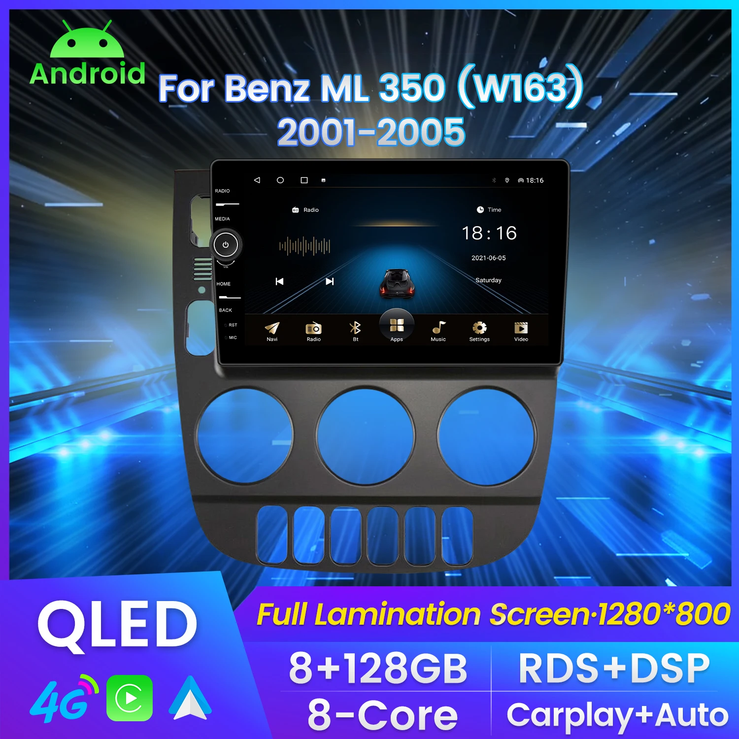 2din QLED Автомобилен Плейър GPS Навигация Радио за Mercedes Benz M-Class ML W163 350 2001-2005 DSP 4G LTE carplay 8G + 128G вентилатор за охлаждане