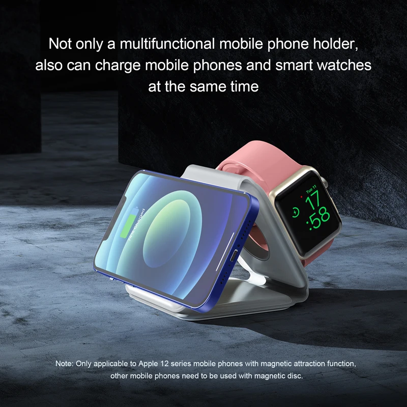 3 в 1 Магнитно Безжично Зарядно за iPhone 12/12 Pro max Airpods Pro на Apple Watch 15 Вата Бързо Зареждане на Сгъваем QI Индукционный Телефонен Мат 1