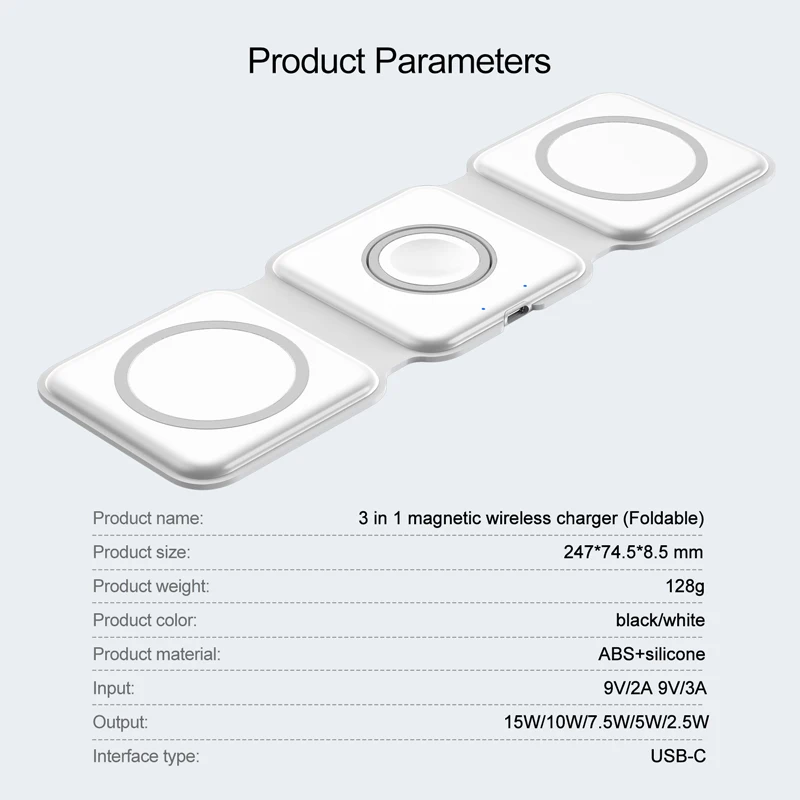 3 в 1 Магнитно Безжично Зарядно за iPhone 12/12 Pro max Airpods Pro на Apple Watch 15 Вата Бързо Зареждане на Сгъваем QI Индукционный Телефонен Мат 5