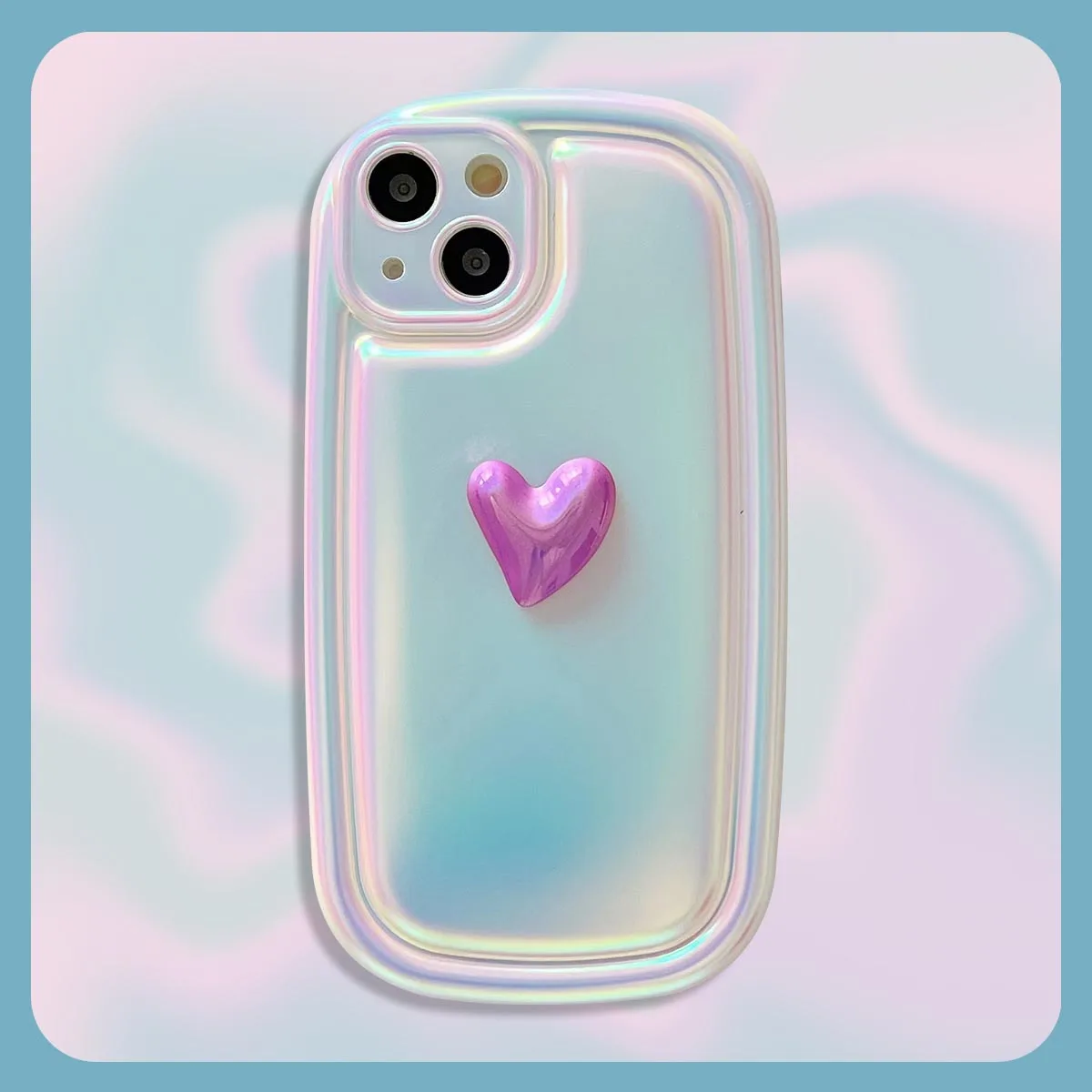 3D Лазерен Калъф за Телефон Love Heart за iPhone 14 13 12 11 Pro Max Plus X XR XS с Кръгла Ръба в Корейски Стил, Защитен Мек Силиконов Калъф 5