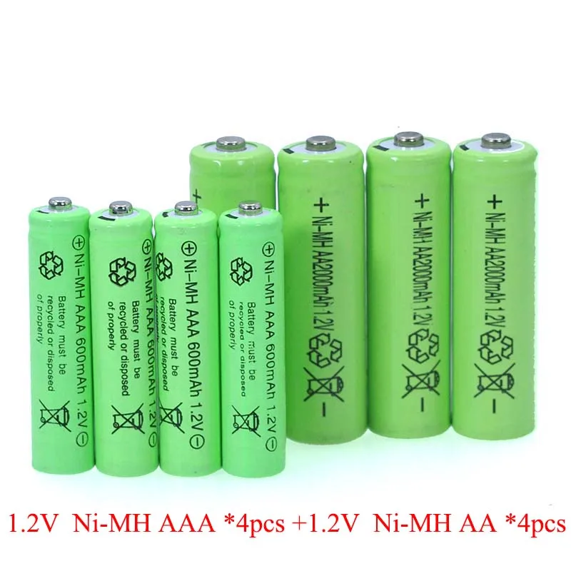 4 бр. 1,2 В NI-MH AAA Батерии 600 mah Акумулаторни nimh Батерия + 4 бр. 1,2 В Ni-Mh AA 2000 mah NI-MH батерия за дистанционно Управление 0