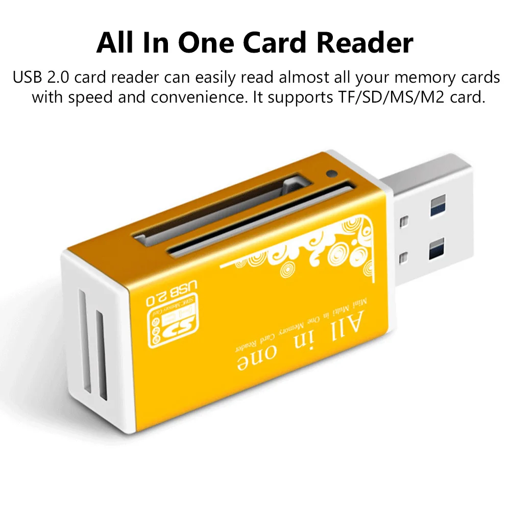 4 В 1 Адаптер за четене на карти памет Micro SD SDHC MMC USB SD, T-Flash, M2 MS Duo, USB 2.0 Поддръжка на Адаптер за четене на карти памет с 4 слота 3