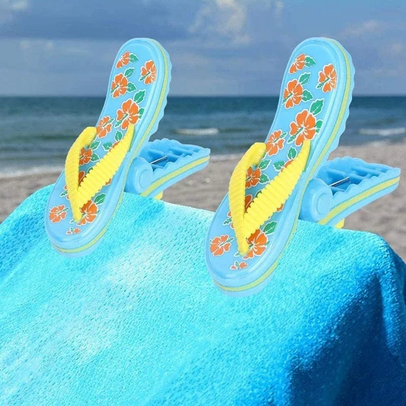4 Опаковки пластмасови Щипки за плажни хавлии, Симпатични Чехли, Плажни Клечки за слънчеви бани, Големи Клечки за дрехи за почивка, Плажа, Басейна 1