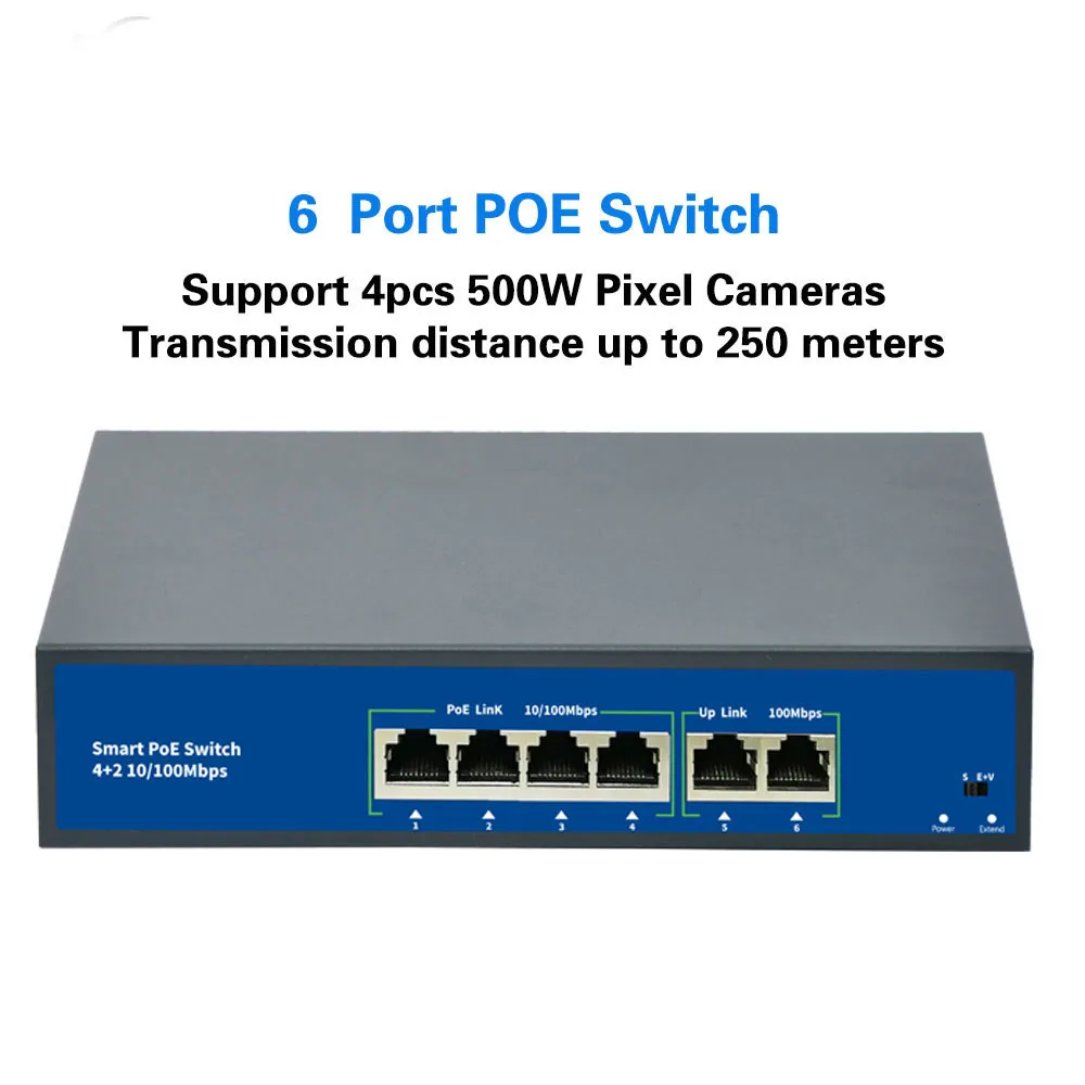 48 POE Комутатор 100 Mbps Ethernet Мрежов Комутатор 4 Порта PoE Комутатор Стандартен Инжектор RJ-45 за IP Камери/Безжична Точка за достъп/ВИДЕОНАБЛЮДЕНИЕ