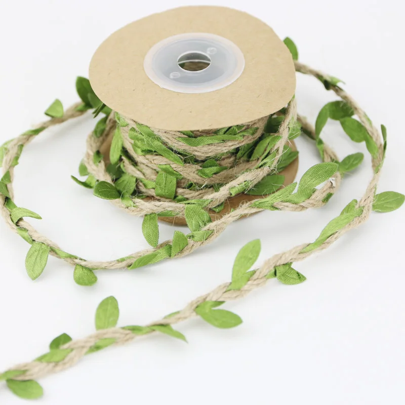 (5 м/лот) с 5 mm С коноп въжета, плетени с зелени листа, лейси въжета за украса на дома, венец ръчно изработени, лента