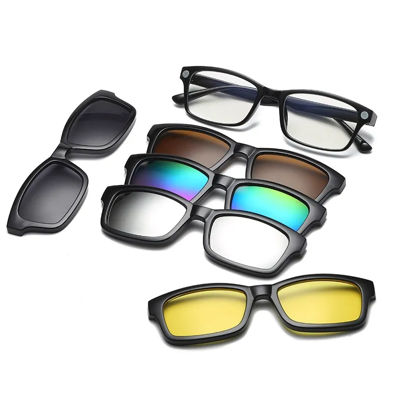 5 обектив Клип на Слънчеви очила клип на очила квадратни Лещи на Мъже, Жени огледало клип Слънчеви Очила за Нощно Виждане Шофиране слънчеви очила за мъже