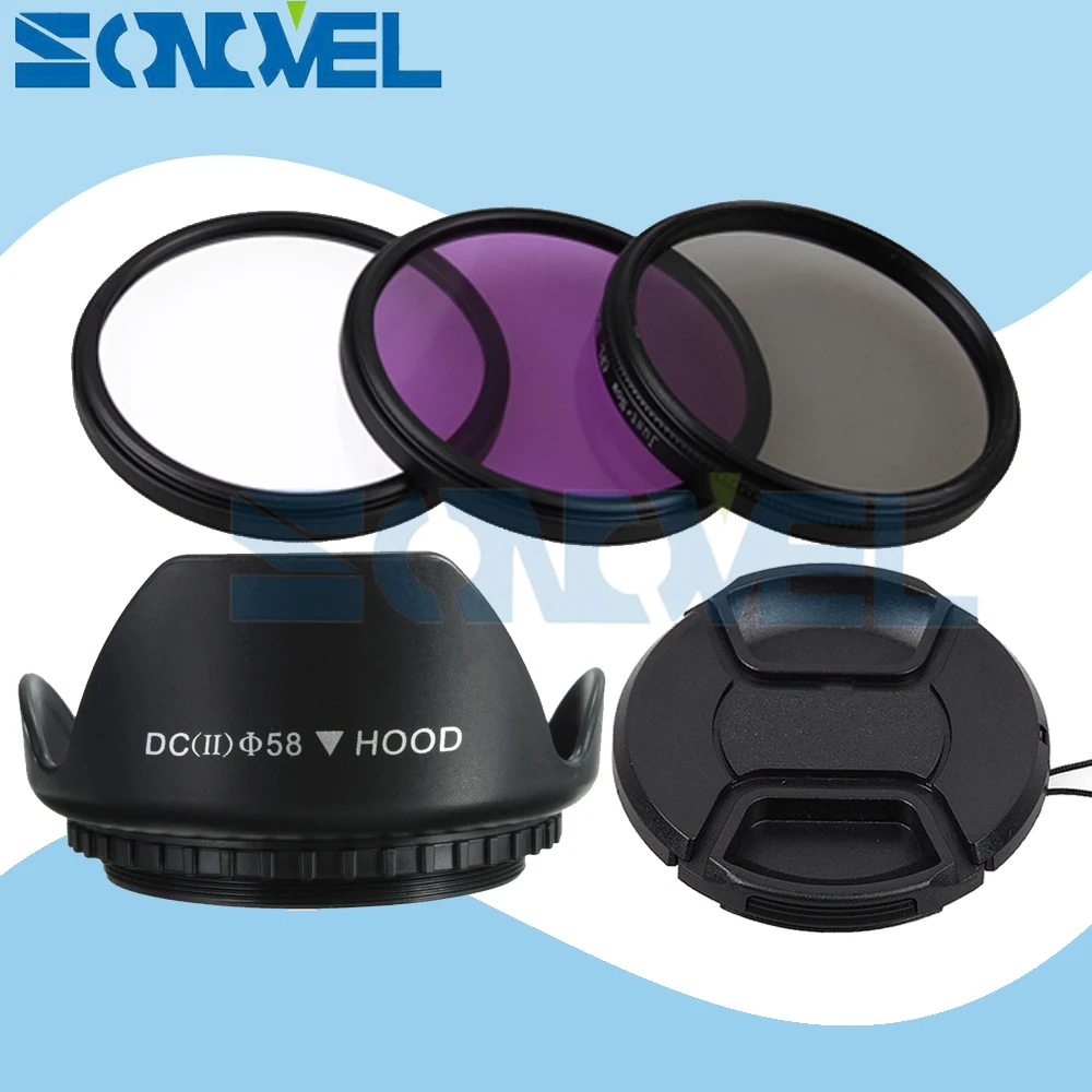 58 mm UV CPL FLD Комплект филтри за обектив + Капак на обектива + Цвете сенник за обектив обектив за Canon 1300D 800D 760D 750D 650D 100D 80D 70D 77D 60D с 18-55 мм 0
