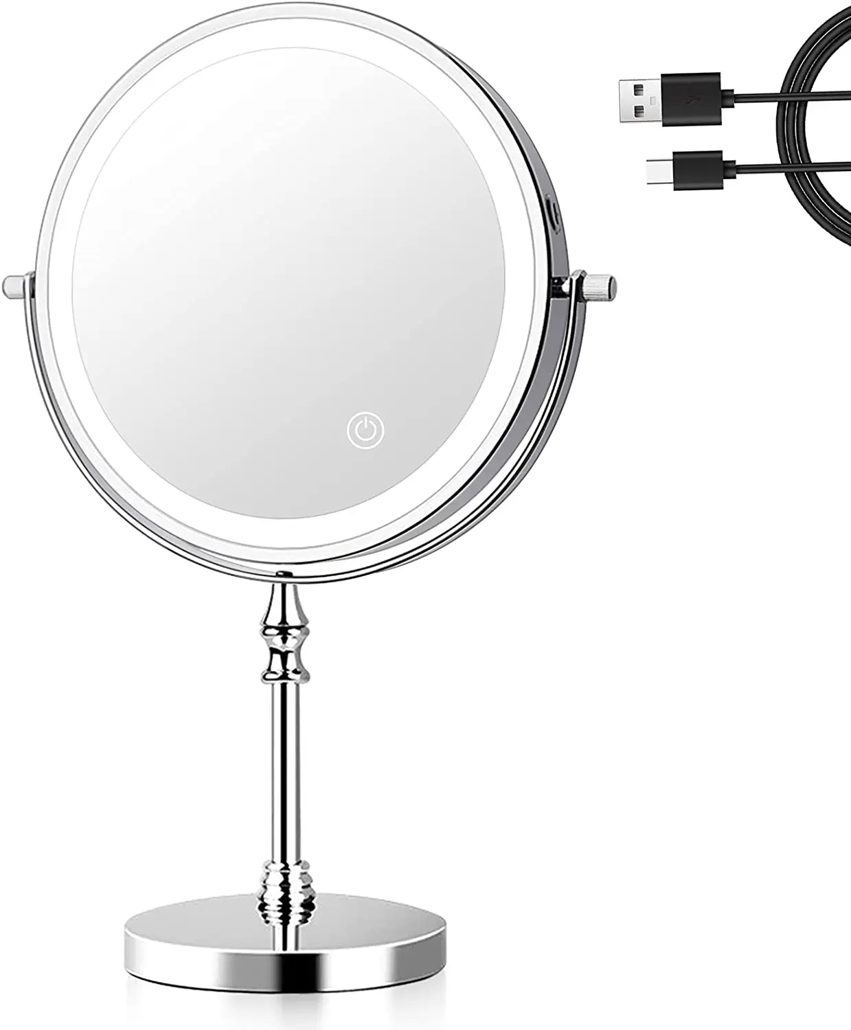 7 Инча 3 Цвят Осветява Огледало за Грим с Подсветка, USB Перезаряжаемое Двустранно Led Огледало за Суета Сензорни Козметични Огледала 1