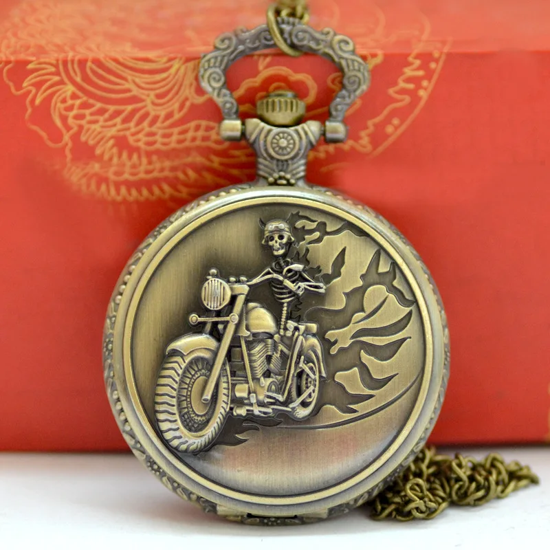 9009 Джобен часовник с Веригата За дядо Стар Античен Бронзов Череп Дизайн Каране На Мотоциклет и татко Като най-Добрите Подаръци