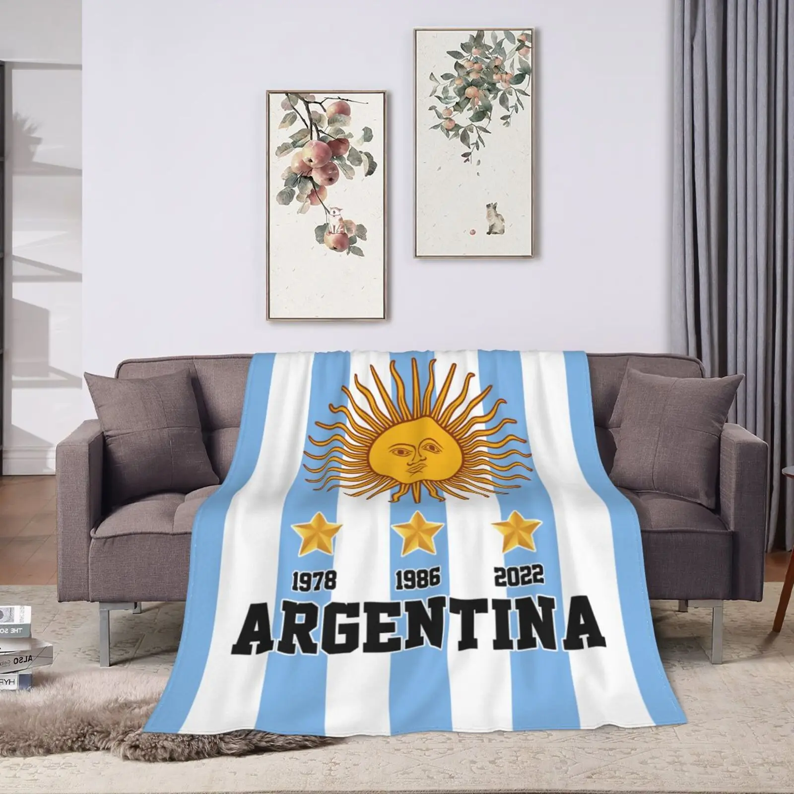 ARG 3 Звезди Флаг на Аржентина Аржентина шампиони Одеяло Многофункционален Калъф За Дивана Едно Чаршаф Хвърля Каре фланела руно 3