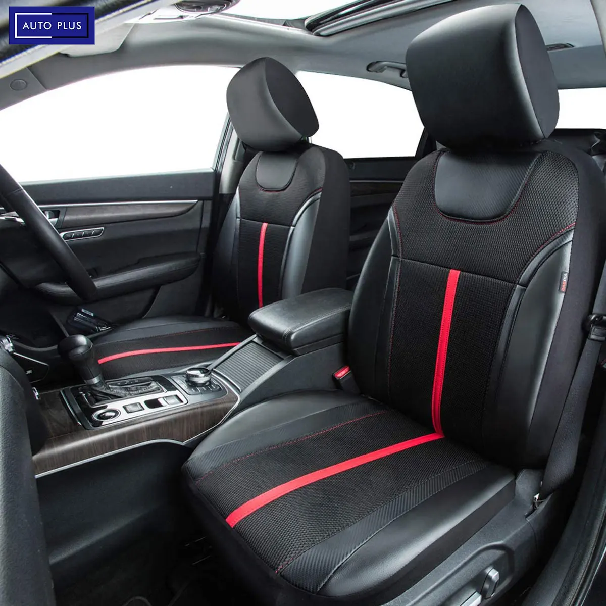 AUTO PLUS Спортен Универсален калъф за автомобилни седалки от въглеродни кожа с цип Подходяща за ванове, джипове, седани, камиони, Съвместими с въздушни възглавници 0