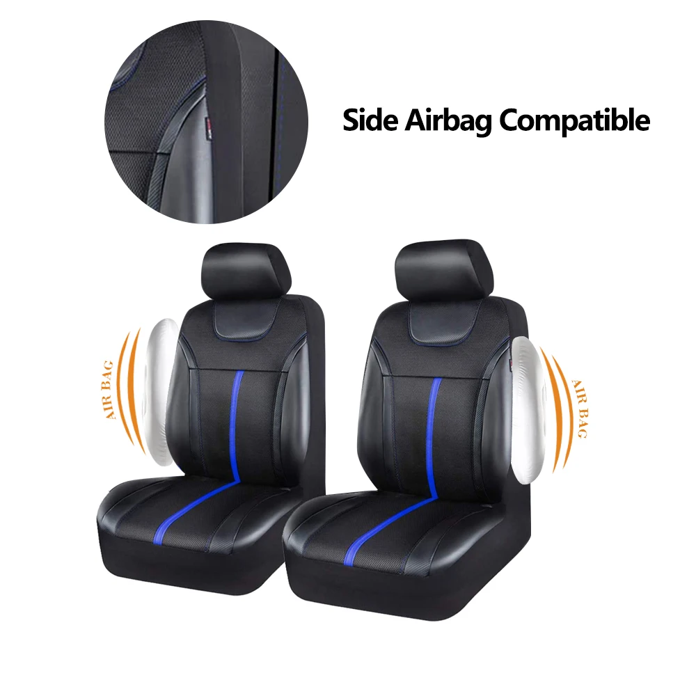 AUTO PLUS Спортен Универсален калъф за автомобилни седалки от въглеродни кожа с цип Подходяща за ванове, джипове, седани, камиони, Съвместими с въздушни възглавници 4