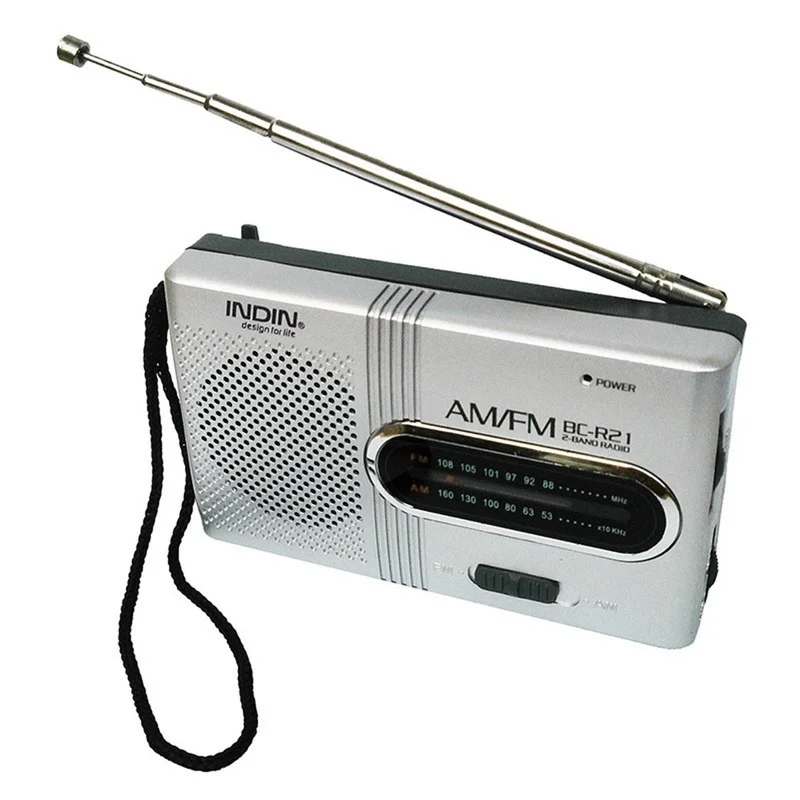 BC-R21 Преносимо радио AM/FM двойна лента радио Плеър, Вграден високоговорител със стандартен жак за слушалки 3.5 ММ Сребристо-сив 0
