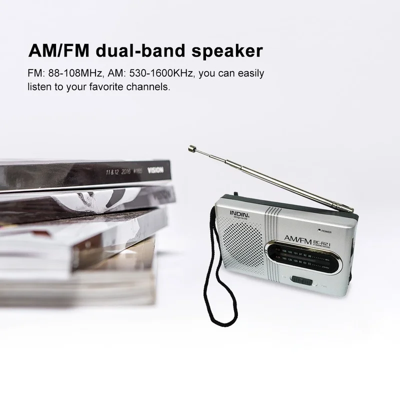 BC-R21 Преносимо радио AM/FM двойна лента радио Плеър, Вграден високоговорител със стандартен жак за слушалки 3.5 ММ Сребристо-сив 1