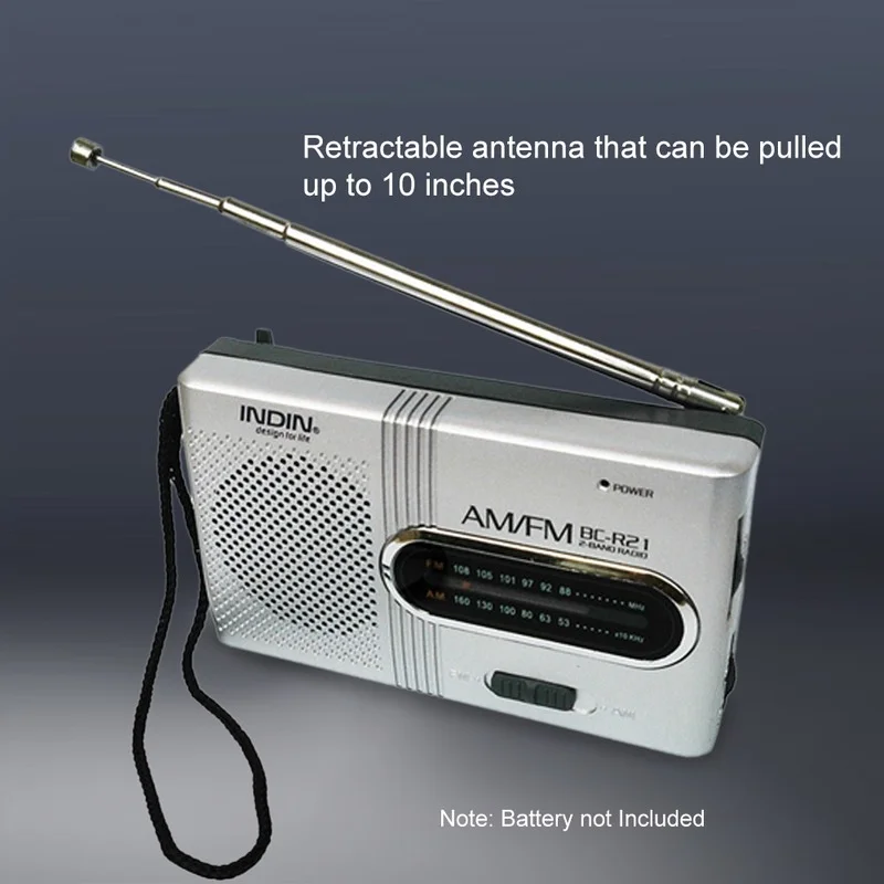 BC-R21 Преносимо радио AM/FM двойна лента радио Плеър, Вграден високоговорител със стандартен жак за слушалки 3.5 ММ Сребристо-сив 4