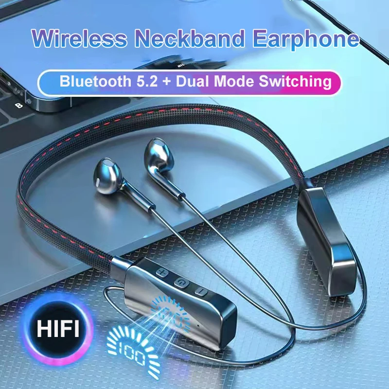 Bluetooth 5.2 Слушалки с Шейным Ръб Безжични Слушалки Магнитни Слушалки Водоустойчива Спортна Слушалки с Микрофон-Дълъг живот на Батерията