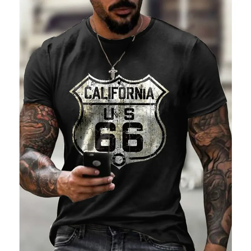 California 66 мъжка спортна тениска с къси ръкави, ежедневни тениски с принтом, модни градинска дрехи, топ оверсайз, летен нов стил