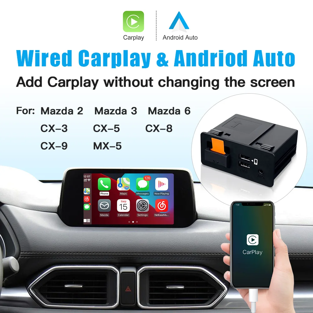 CARABC Apple Carplay Android Авто Подходящ за Mazda 2 3 6 CX3 CX5 CX9 MX5 Toyota TK78-66-9U0C OEM Адаптер Hub Модернизация 00008FZ34 0