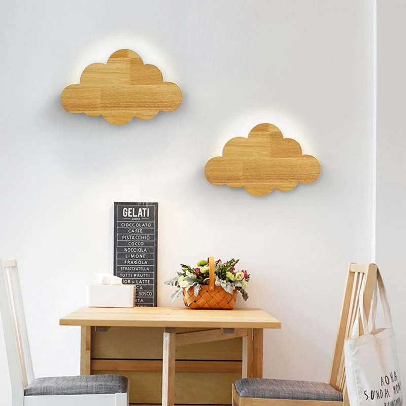 Creative Cloud Стенни осветителни Тела, Аплици за Момчета И Момичета, Детска Стая, Спалня, Детска Лампа, Скандинавски Модерен Led Начало Декор, Дървени Лампа 1