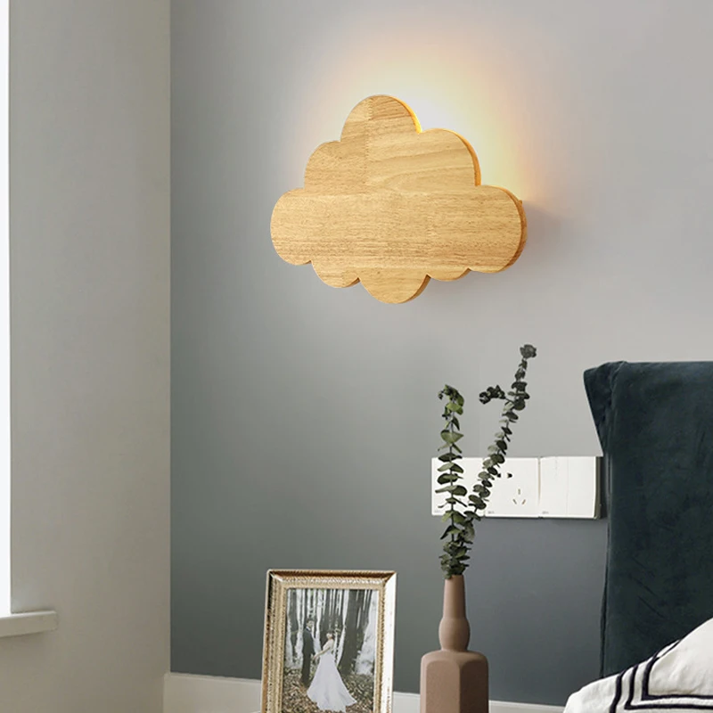 Creative Cloud Стенни осветителни Тела, Аплици за Момчета И Момичета, Детска Стая, Спалня, Детска Лампа, Скандинавски Модерен Led Начало Декор, Дървени Лампа 2