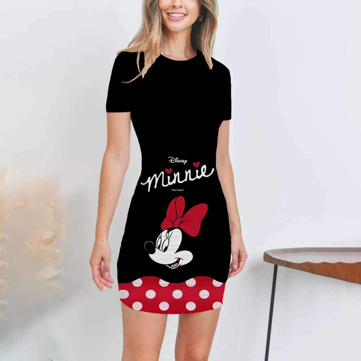 Disney Minnie Мики Graphic Skinny Pack, Модни Секси женска Тениска с Къс Ръкав и Анимационни Принтом, женствена рокля с Кръгло деколте Y2K 0
