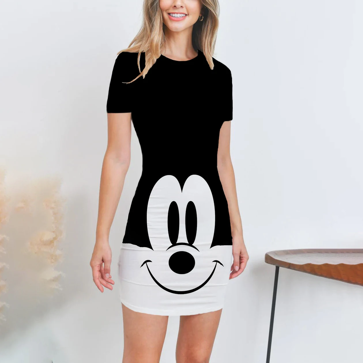 Disney Minnie Мики Graphic Skinny Pack, Модни Секси женска Тениска с Къс Ръкав и Анимационни Принтом, женствена рокля с Кръгло деколте Y2K 1