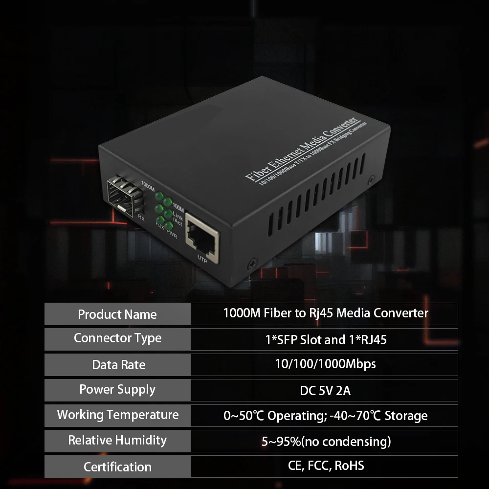 Gigabit SFP-fiber-Rj-45 Медиаконвертер 10/100/1000 м SFP Оптичен суич със SFP Модул, Съвместим със CISCO/Mikrotik/HUAWEI 2