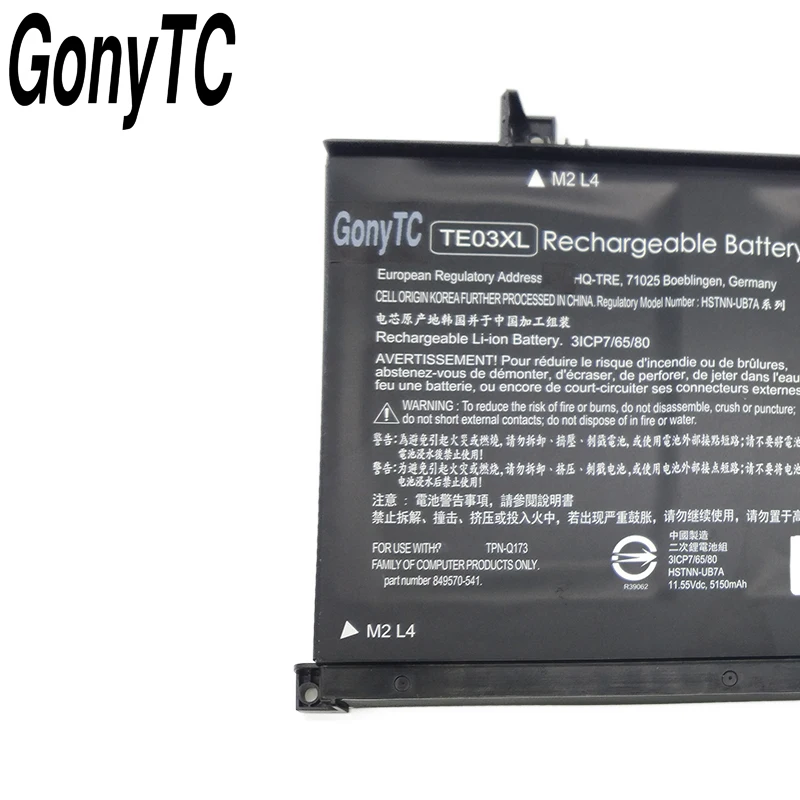 GONYTC TE03XL Батерия за лаптоп HP OMEN 15-bc011TX 15-bc012TX 15-bc013TX 15-AX015TX AX017TX TPN-Q173 HSTNN-UB7A 849910-850 3