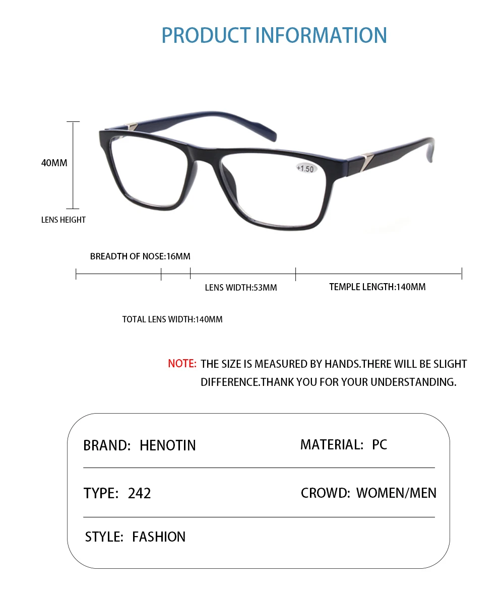 Henotin Очила За четене Оптични Лупа При Пресбиопия За Мъже и Жени с Рецепта HD Прозрачни Лещи с Диоптриями 0 ~ 600 1