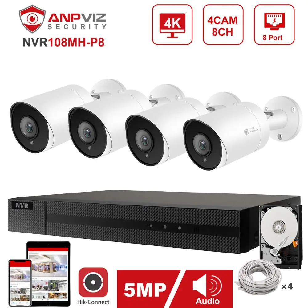 Hikvision OEM 8CH 4K NVR 4/6/8 бр 5-Мегапикселова Камера POE IP Система за Сигурност Комплект Аудио IP Камера За вътрешен/Външен за видеонаблюдение 2