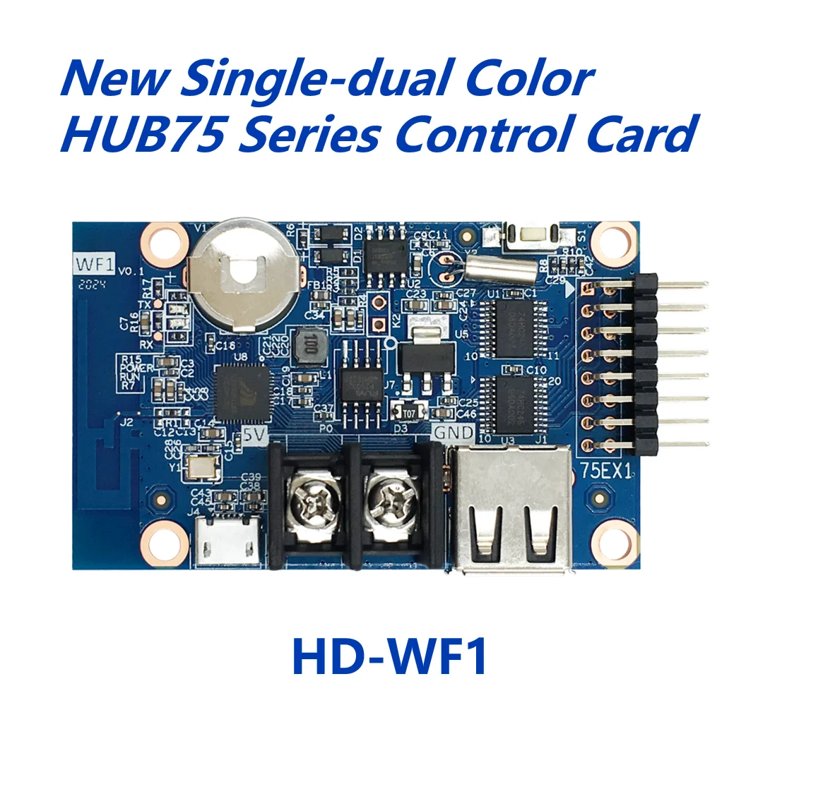 Huidu HD-WF1 асинхронен 640 W * 32 Ч 320*64 пиксела 1 * HUB75 RGB Семицветный Малък led дисплей WIFI карта за управление